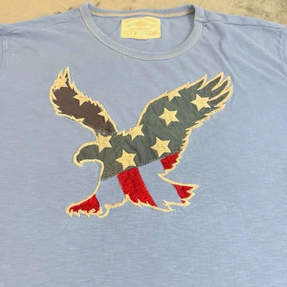 American Eagle Men Sz L Blue Stars Stripes Eagle Flag Patch Y2K Distressed USA - Picture 13 of 13